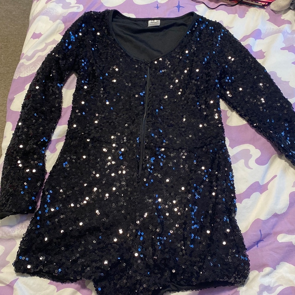 Long Sleeve Black Sequin Romper Jumpsuit